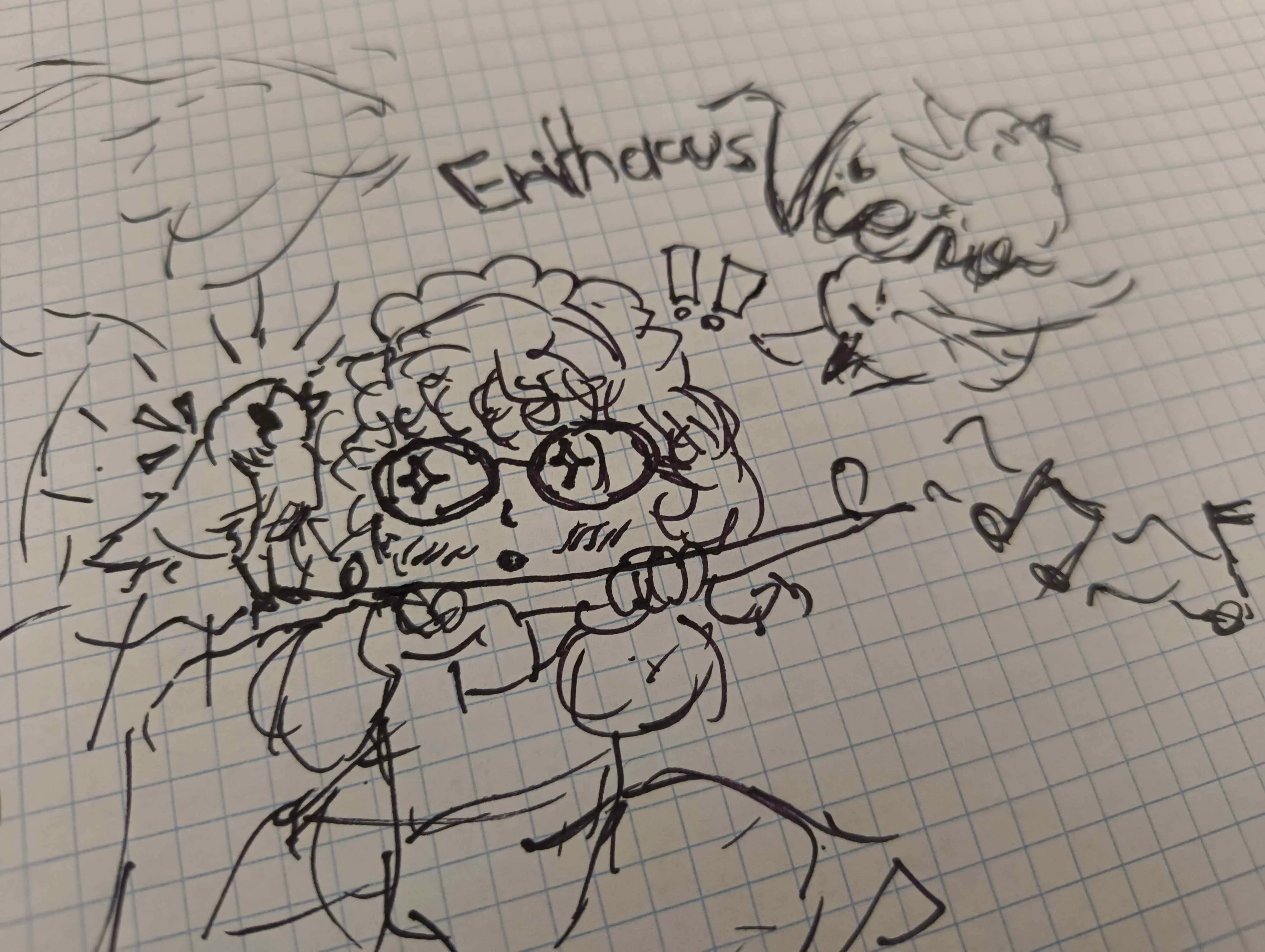 Photo of a doodle of a fascinated Robin (maid) staring at a Robin (bird).